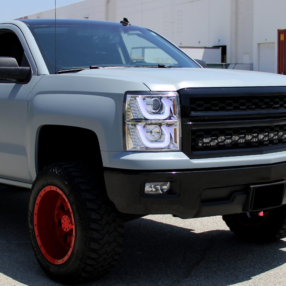 2014-2015 Chevrolet Silverado 1500 Dual LED U-Bar Projector Headlights w/ LED Turn Signal Lights (Chrome Housing/Clear Lens)