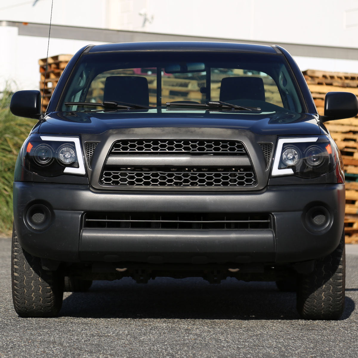 2005-2011 Toyota Tacoma LED Bar Projector Headlights w/ Sequential Turn Signal Lights (Matte Black Housing/Clear Lens)