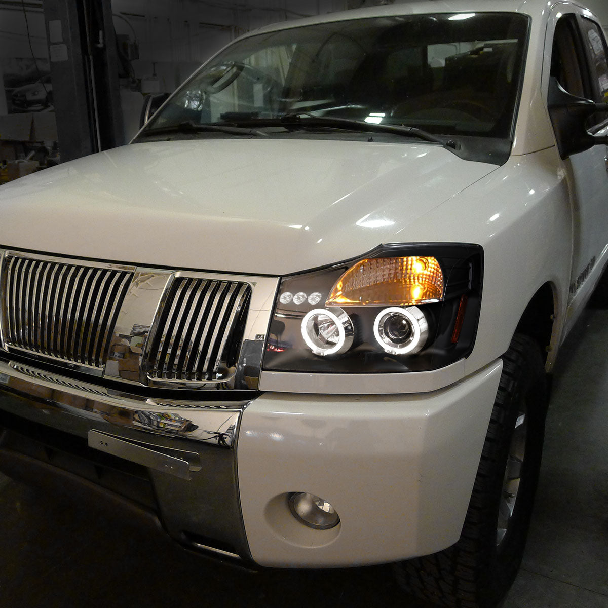 2004-2015 Nissan Titan/ 2004-2007 Armada Dual Halo Projector Headlights (Matte Black Housing/Clear Lens)