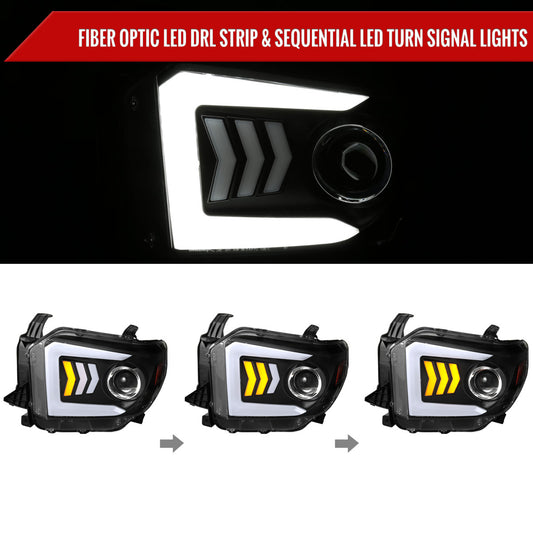 2014-2021 Toyota Tundra LED C-Bar Projector Headlights w/ Sequential Arrow Turn Signals (Matte Black Housing/Clear Lens)