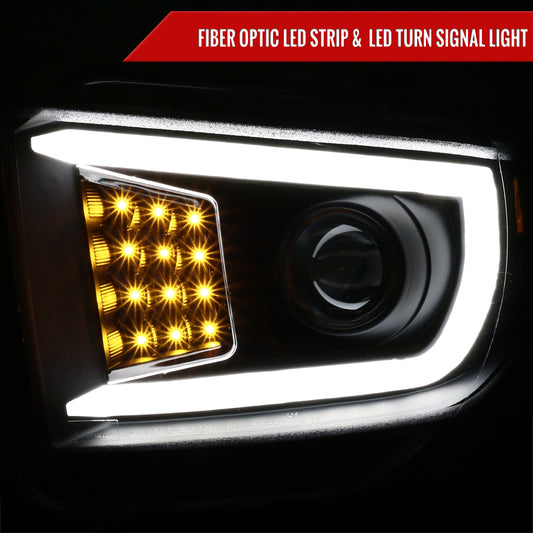 2014-2021 Toyota Tundra LED C-Bar Projector Headlights w/ LED Turn Signal Lights (Matte Black Housing/Clear lens)