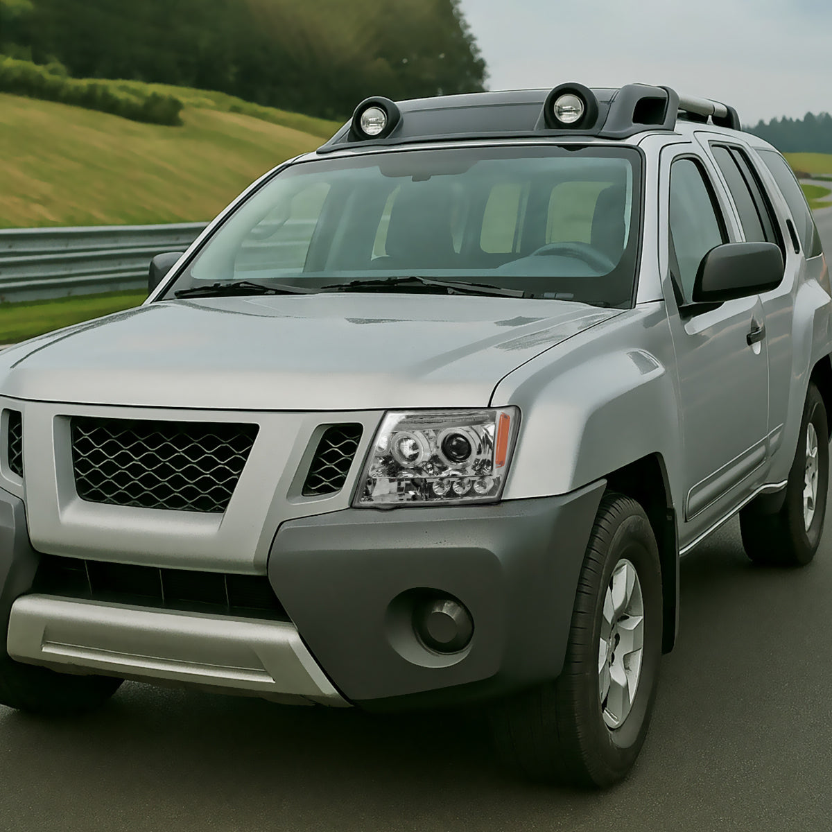 2005-2015 Nissan Xterra Dual Halo Projector Headlights (Chrome Housing/Clear Lens)