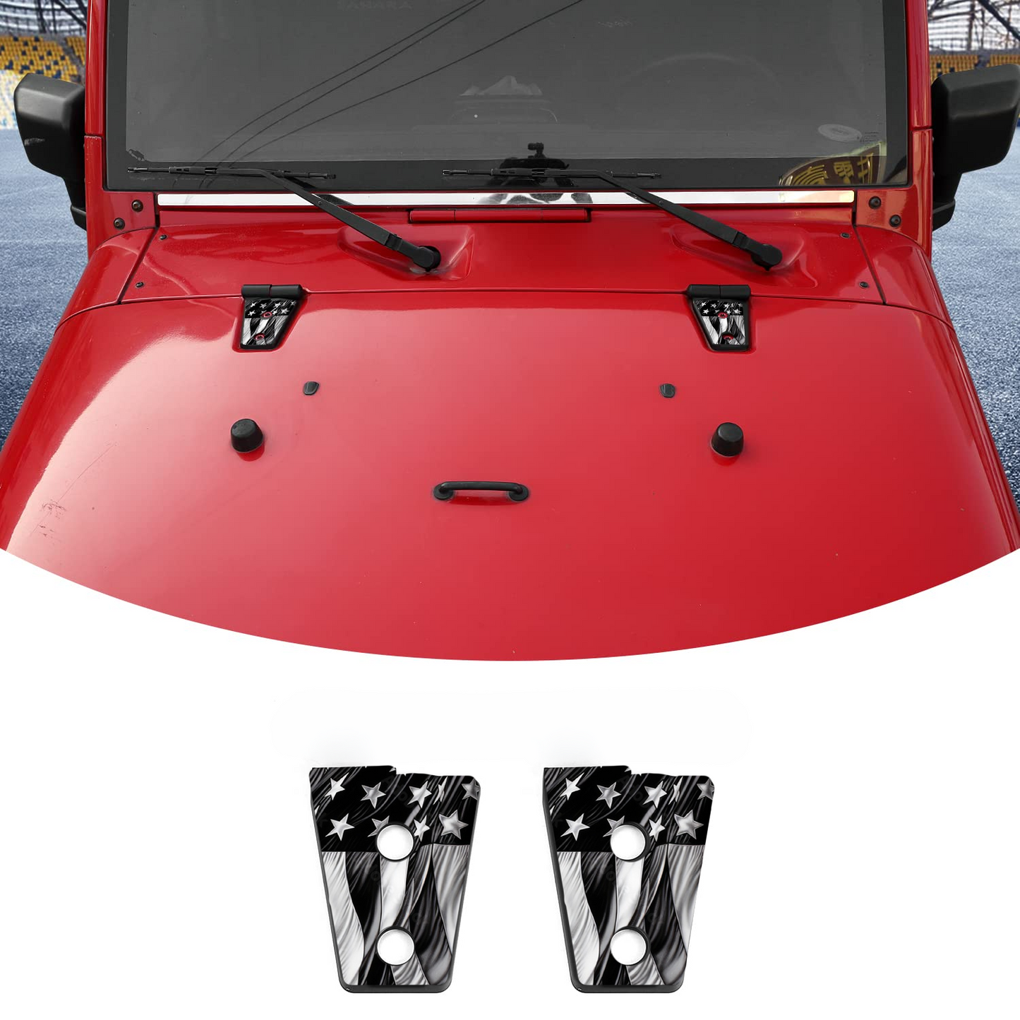 Black and white American flag hood hinge decals 2