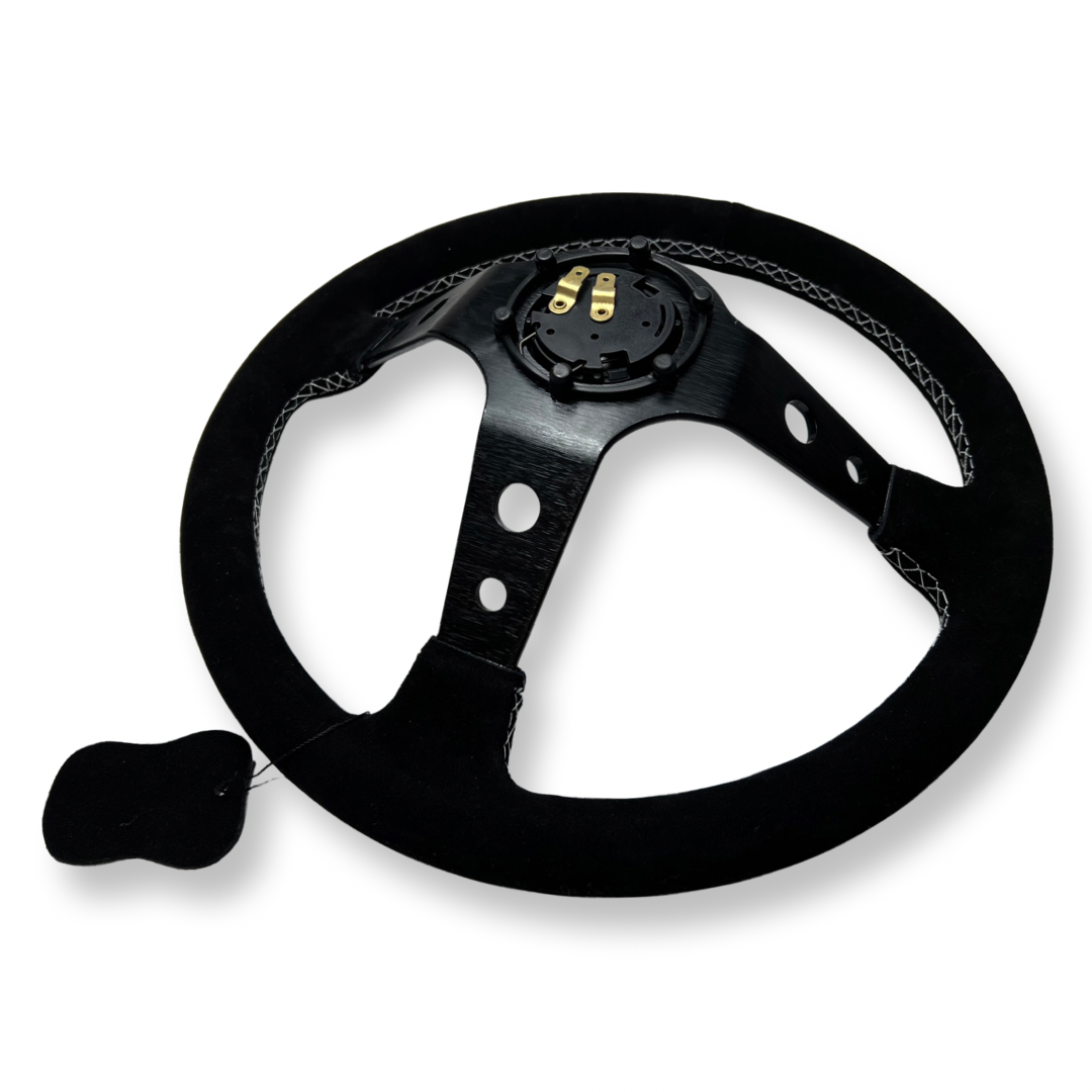 Universal 350mm 3"Deep Dish 6-Bolt Steering Wheel Black Suede Heartless
