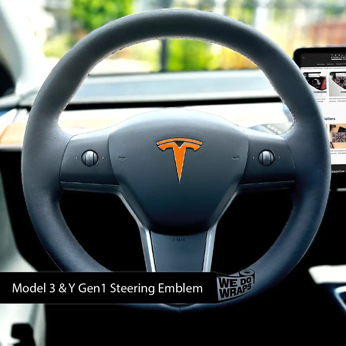 3M Gloss Deep Orange Tesla Steering Wheel Wrap | M3 2017-Jan 2024