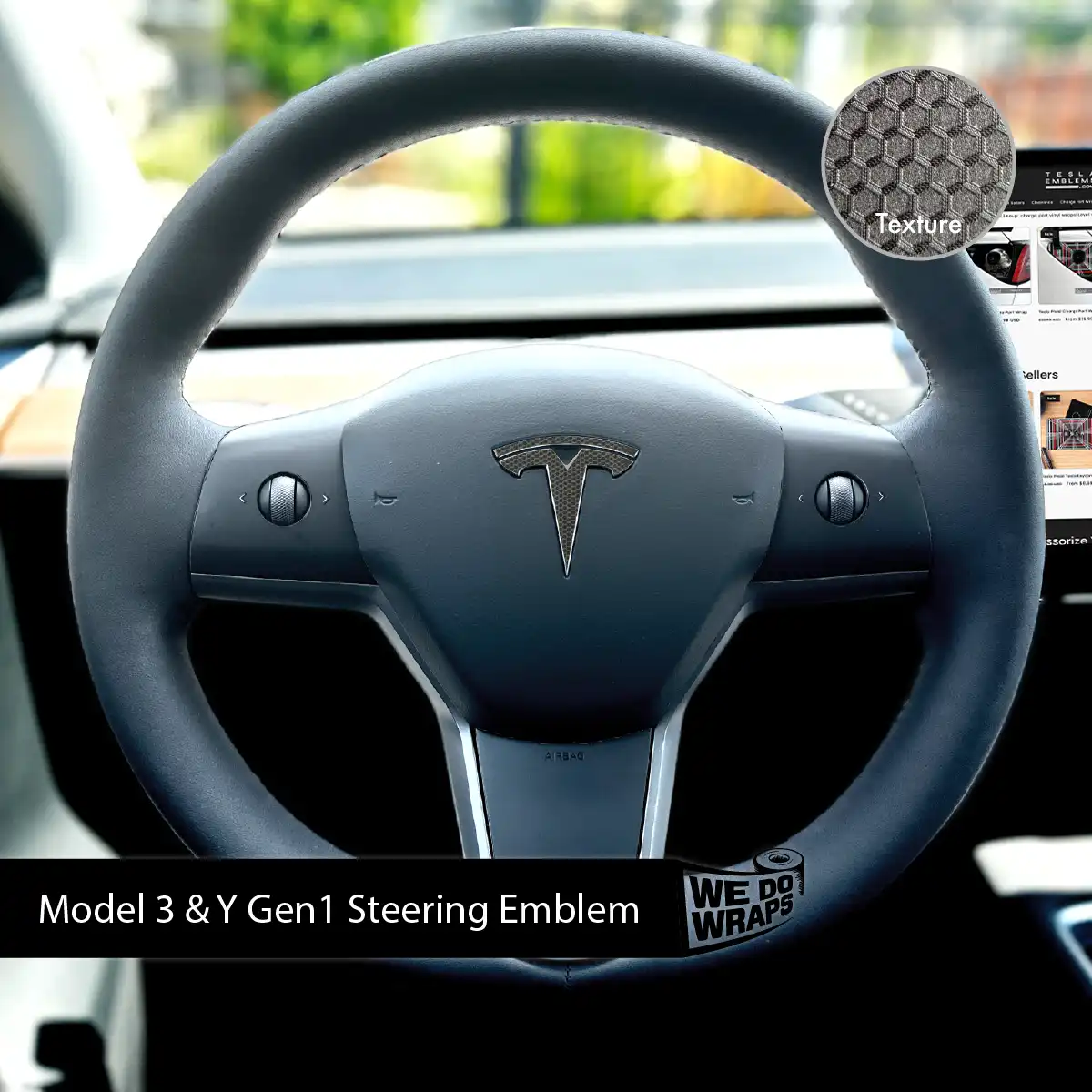 3M Matrix Black Tesla Steering Wheel Wrap | M3 2017-Jan 2024