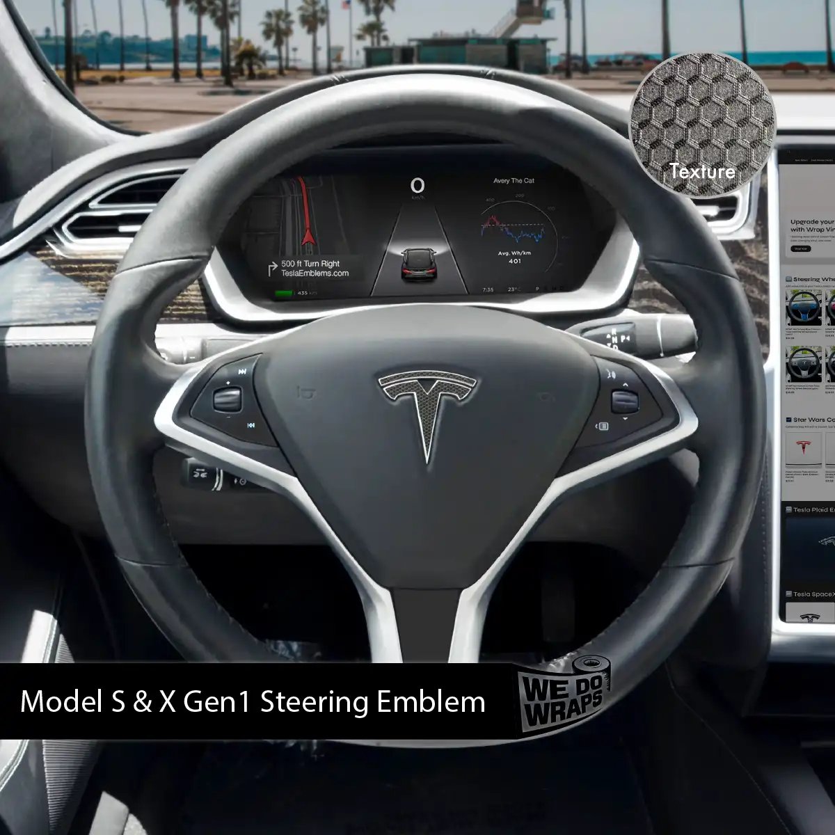 3M Matrix Black Tesla Steering Wheel Wrap | Model X
