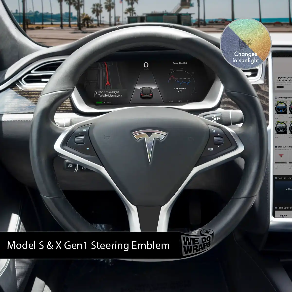 3M Satin Psychedelic Flip Tesla Steering Wheel Wrap | Model X