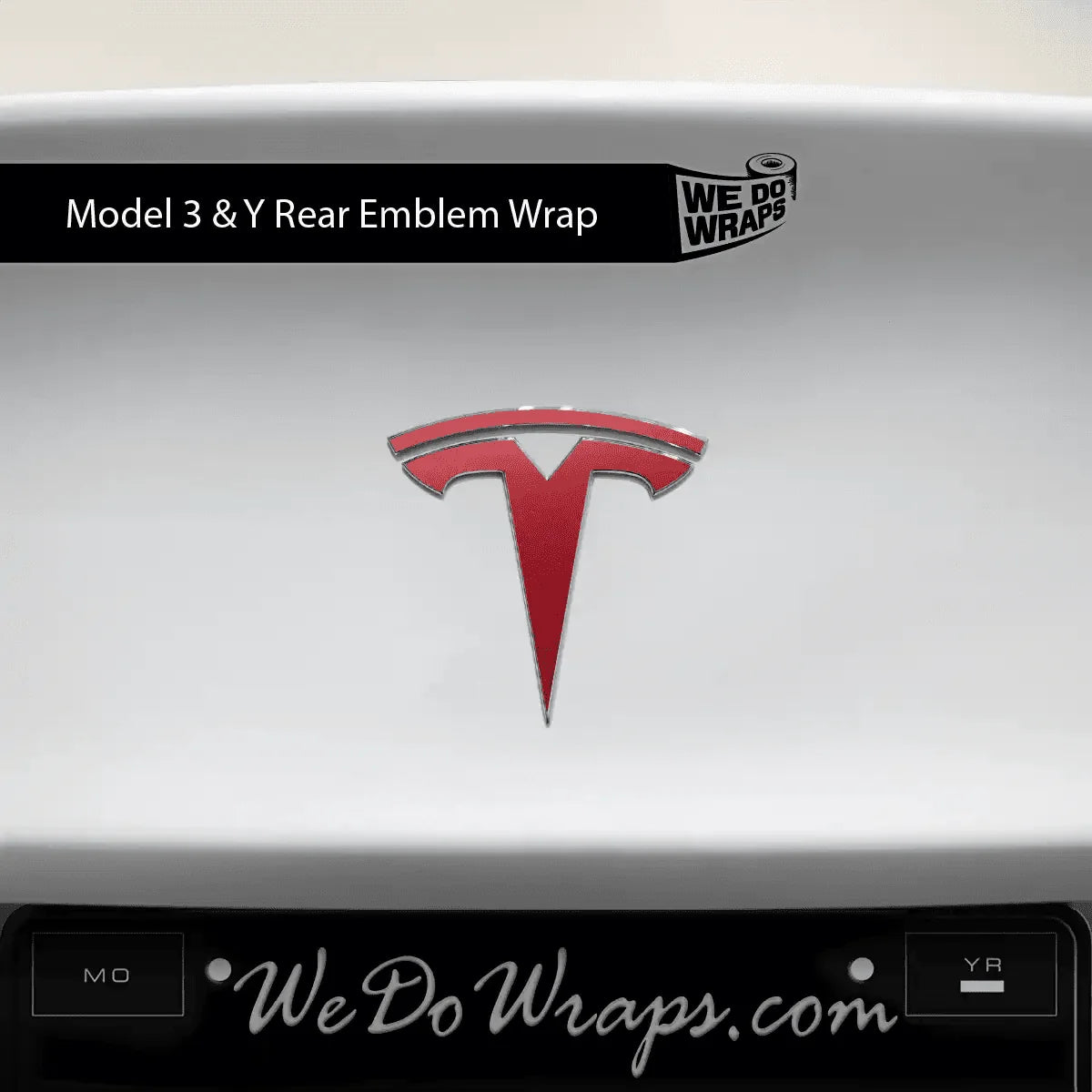3M Satin Vampire Red Tesla Emblem Decals (Front + Back) | Model Y