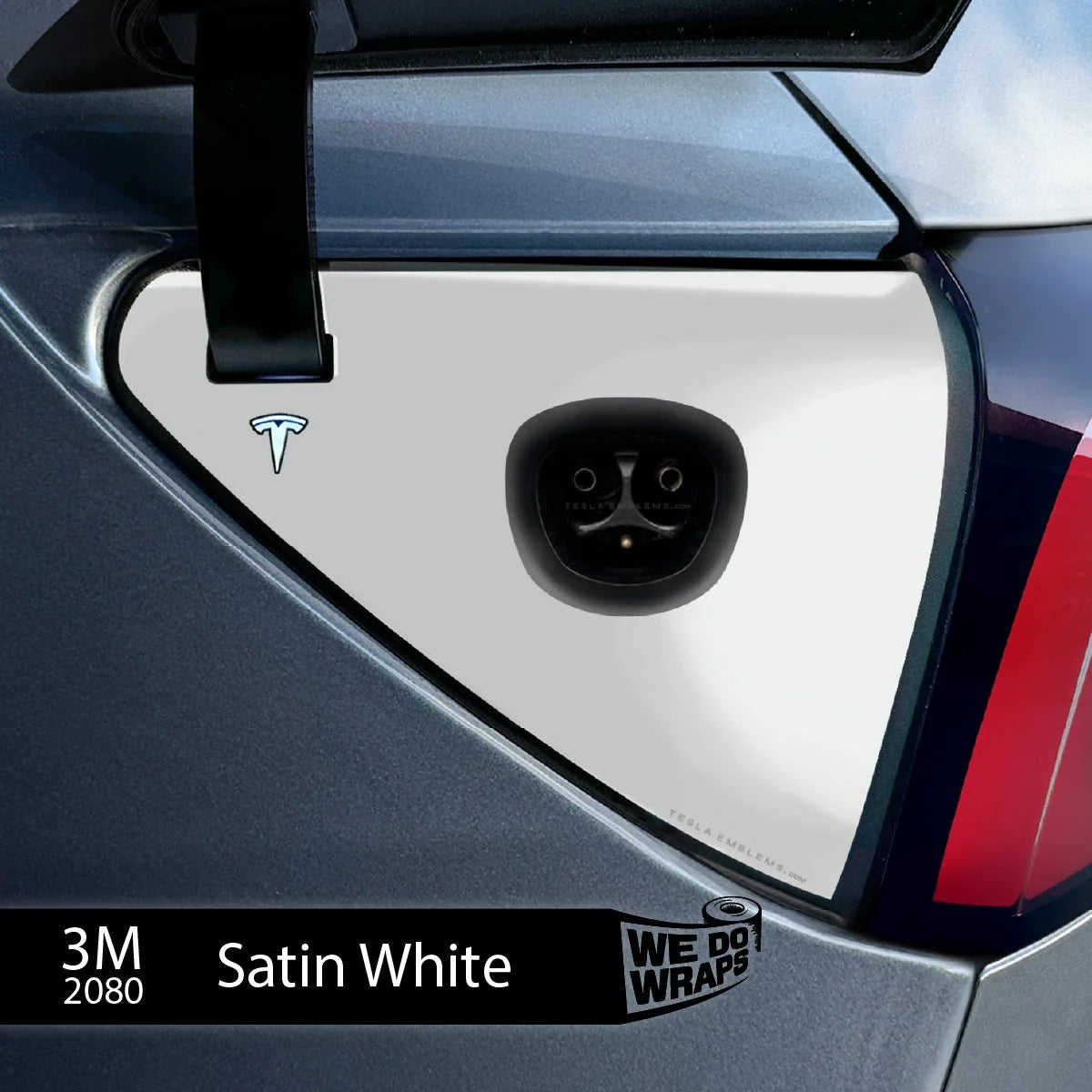 3M Satin White Tesla Charge Port Wrap | Model Y