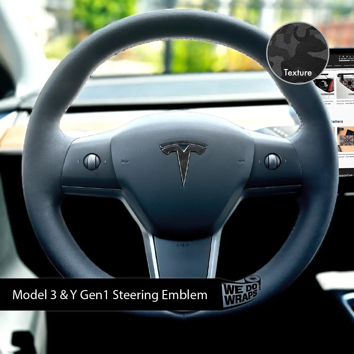 3M Shadow Black Camo Tesla Steering Wheel Wrap | M3 2017-Jan 2024