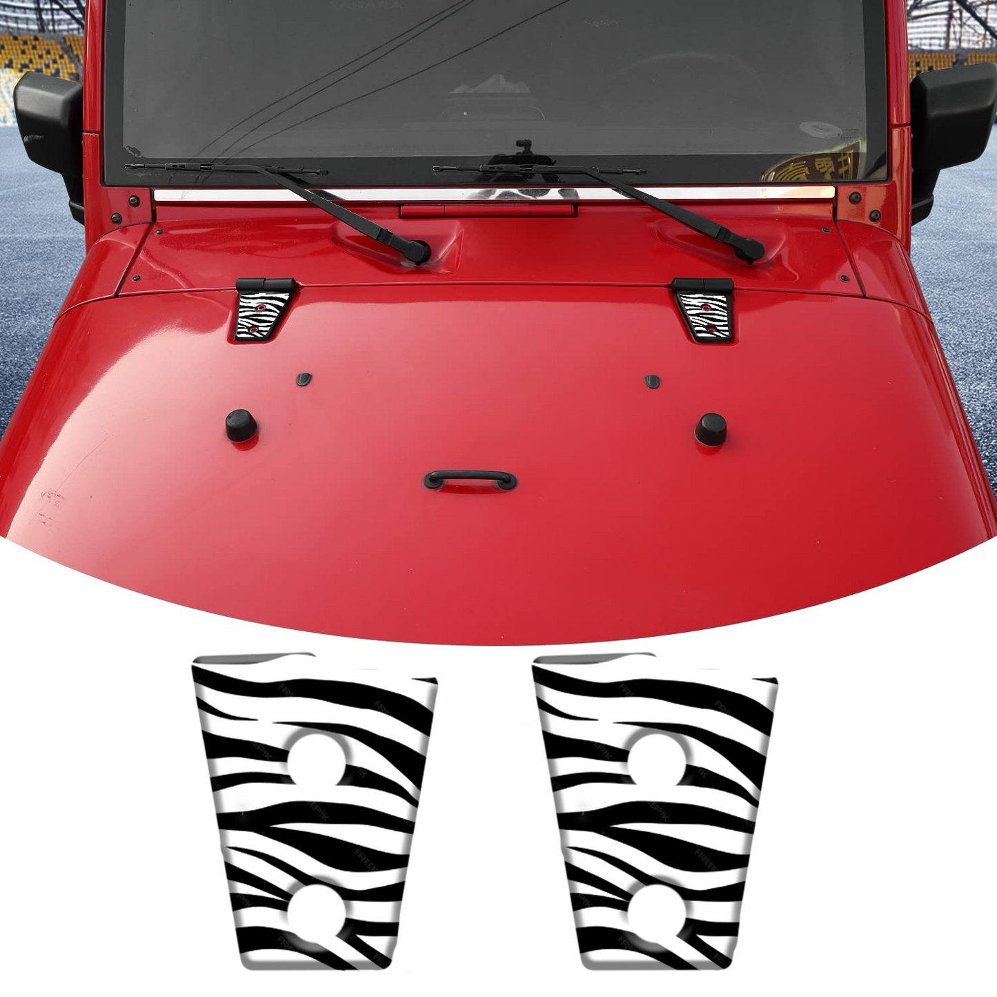 Zebra print hood hinge overlay decals 46