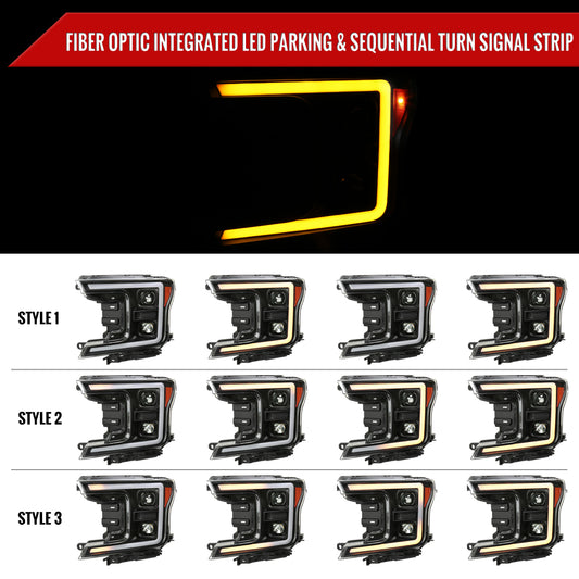 2018-2020 Ford F-150 Projector Headlights w/ Amber LED Sequential Turn Signal Lights (Matte Black Housing / Clear Lens)