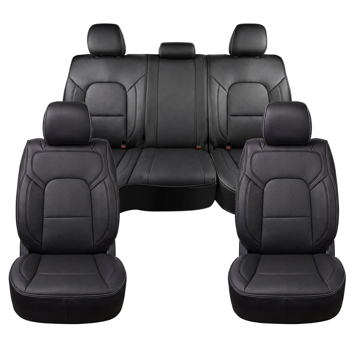 Umbrauto Car Seat Covers for Dodge RAM, Premium Nappa Waterproof Leather Seat Cushion Fits 2009-2026 RAM 1500/2500/3500 Crew Quad Mega Cab with Curved Bench,Full Set, Black
