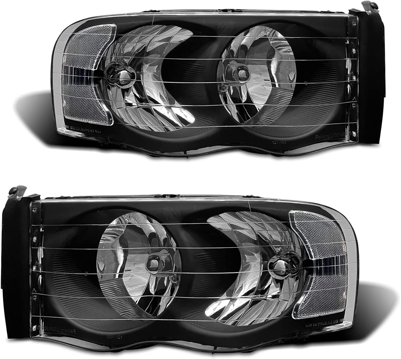 2002-2005 Dodge Ram Headlight Assembly For 1500 2500 3500 20032005 Clear Chrome Lens With Amber Reflector Replacement Left Right