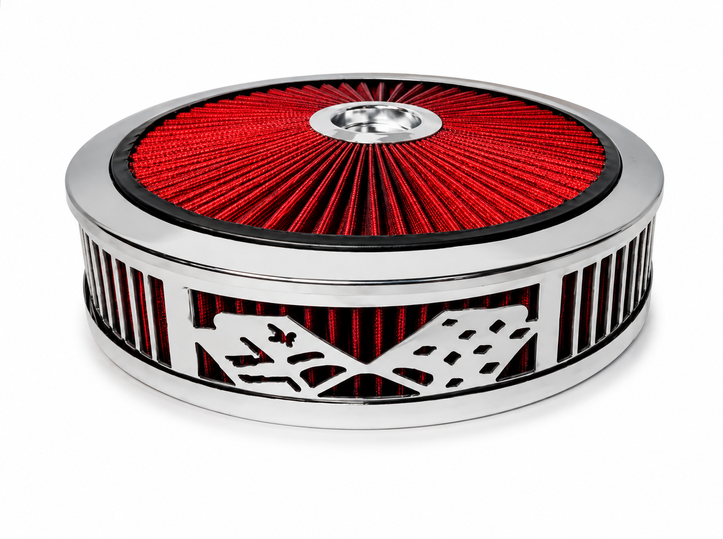 Blingz Beauty Bandz Red and Chrome Air Filter Assembly , Checkered Flag - 750045