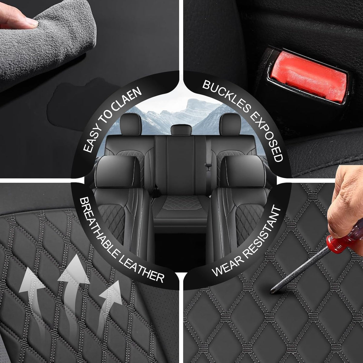 Umbrauto Seat Covers for Silverado/Sierra| Waterproof Leather Pickup Truck Custom Seat Covers Full Set for Chevy Silverado GMC Sierra ,Black