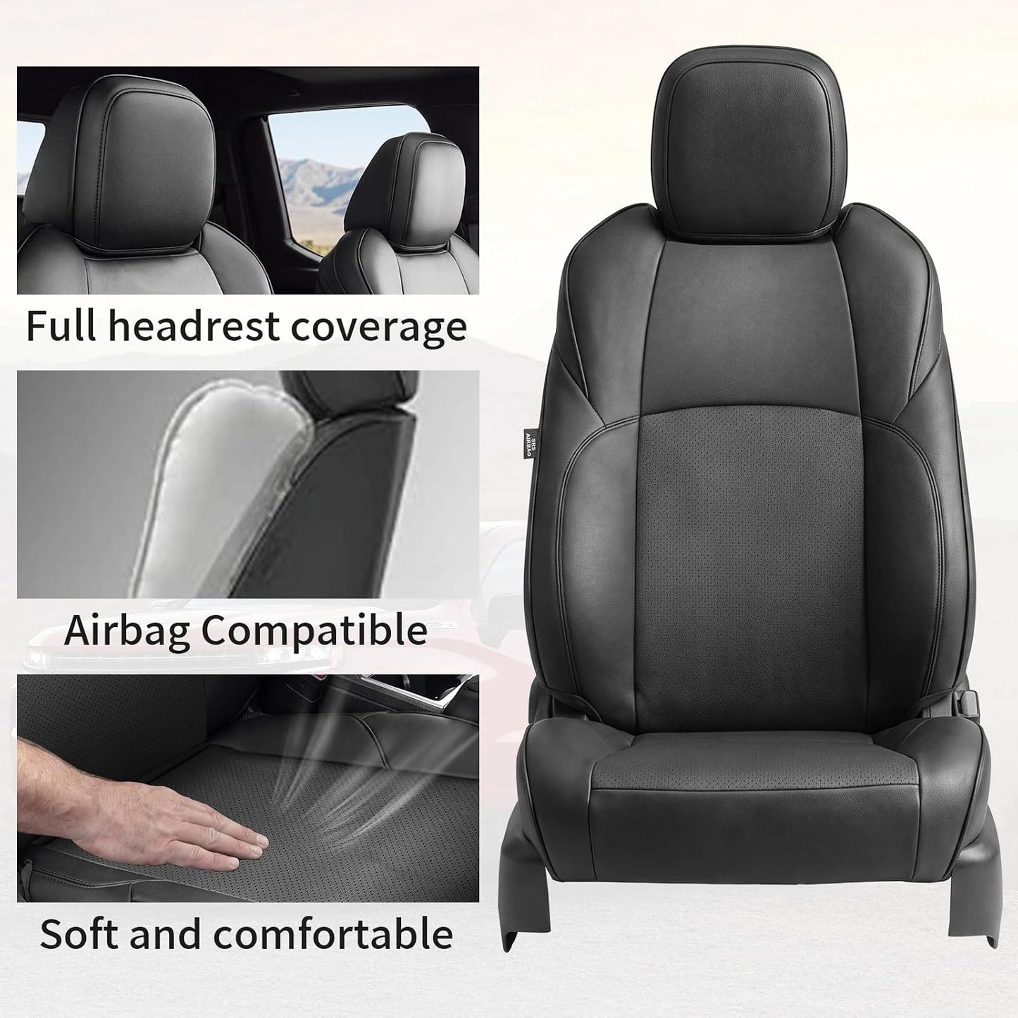 Truck Seat Covers for Toyota Tacoma 2024-2026 Double Cab, Nappa Leather, 3D Laser-Scan Custom Fit, Waterproof, Easy-Clean, Full Coverage, Airbag Compatible, Pet & Scratch Protection