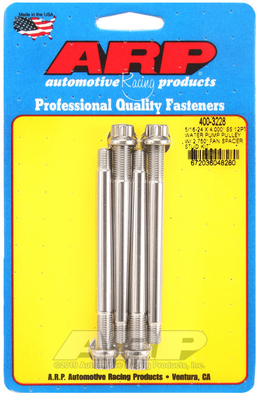 ARP 5/16-24 X 4.000 SS 12pt water pump pulley w/ 2.750in fan spacer stud kit