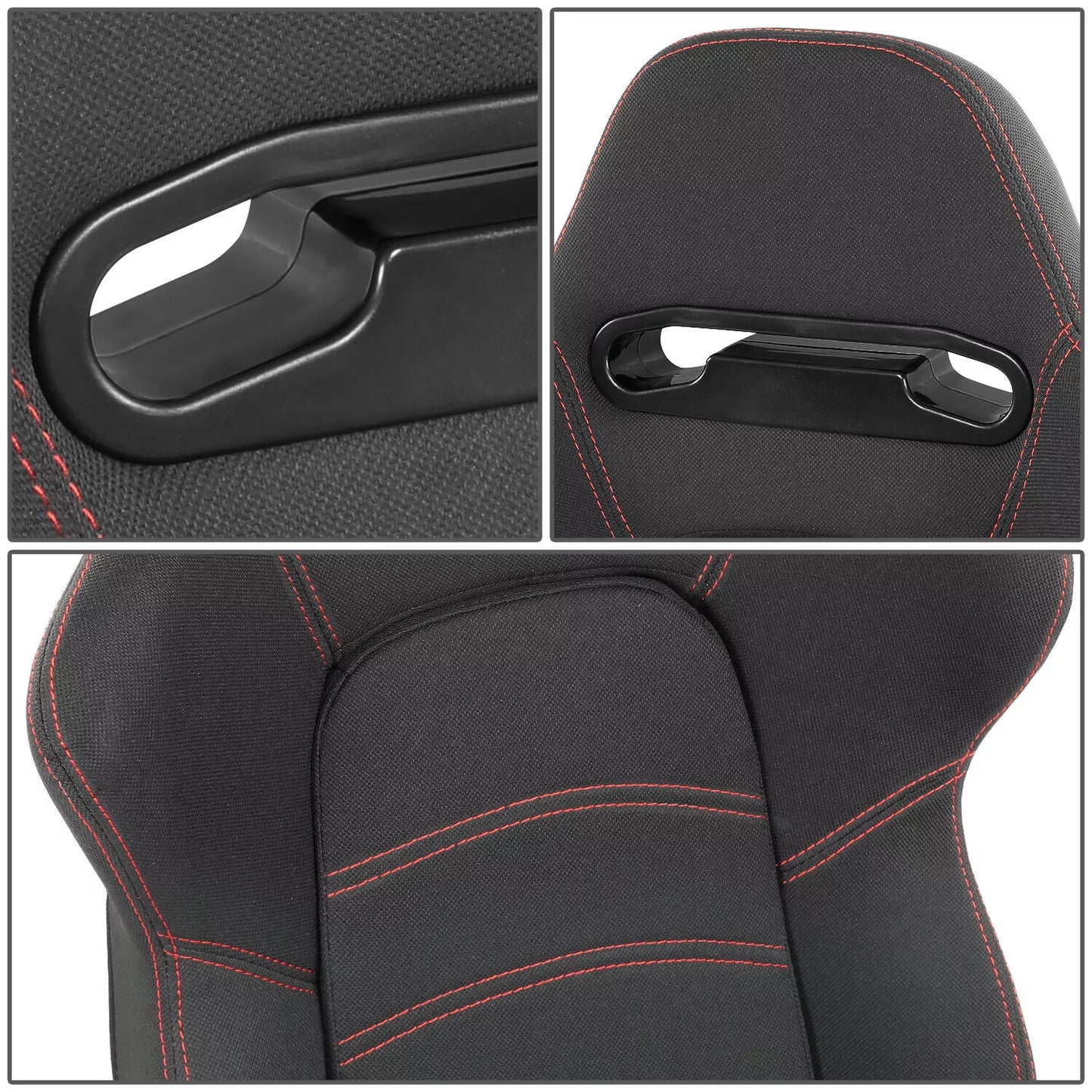 GEN PERFORMANCE Pair of Universal Black Woven Fabric Red Double Stitching Reclinable Racing Seats