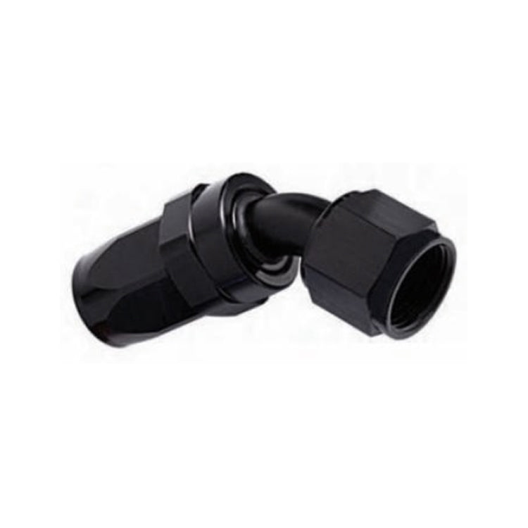-20AN Female 45° Hose End, Swivel Style, Black Hard Anodized Aluminum