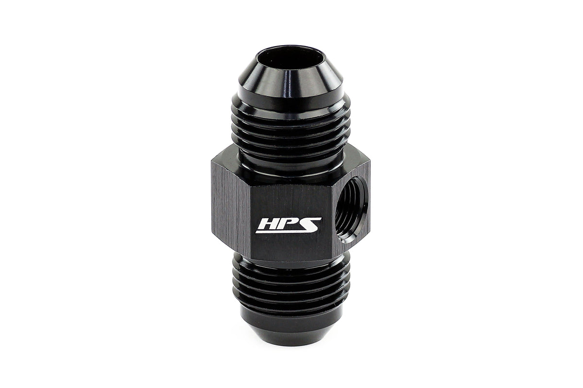 HPS Performance Products AN Male to Male Adapter with 1/8" NPT Female Port, Aluminum, Black