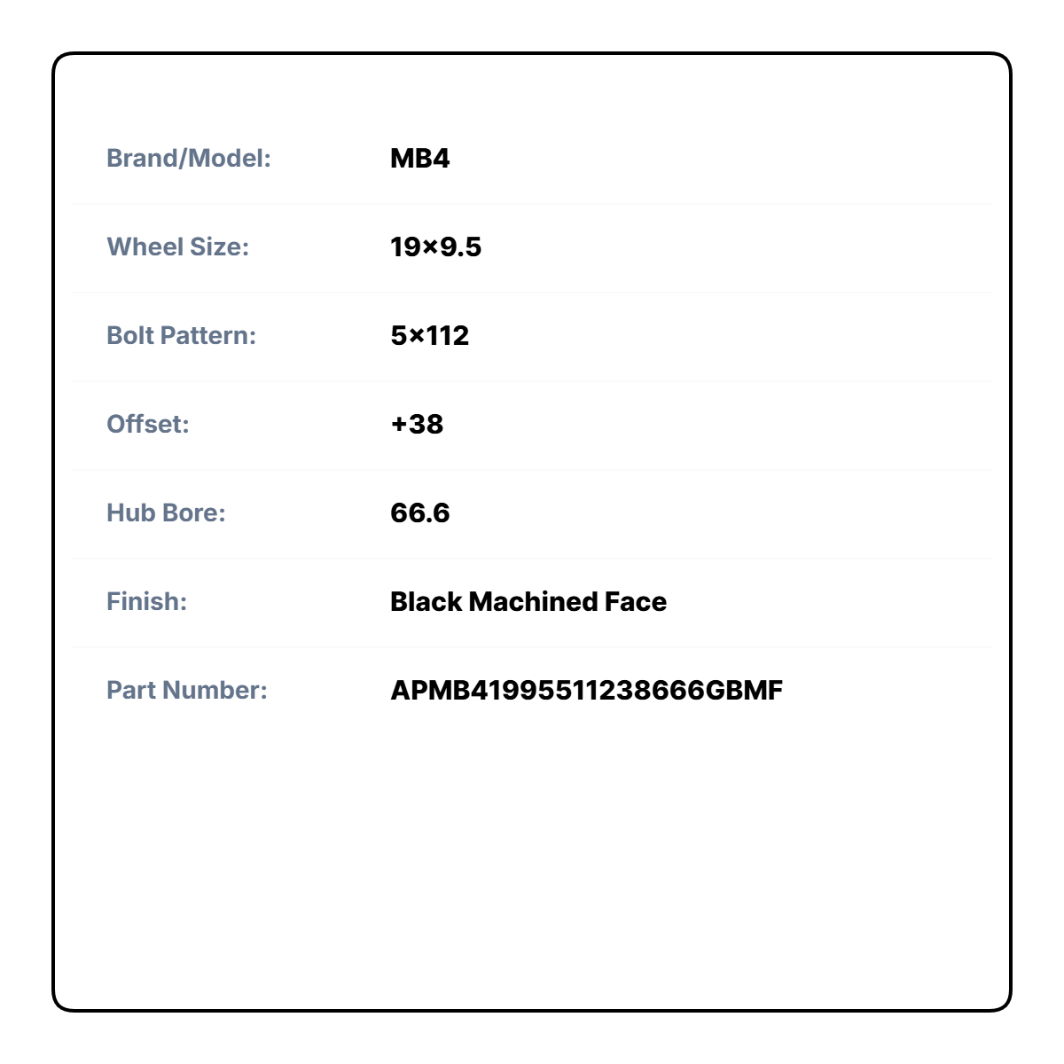 MB4 19x9.5 5x112 +38 66.6 Black Machined Face