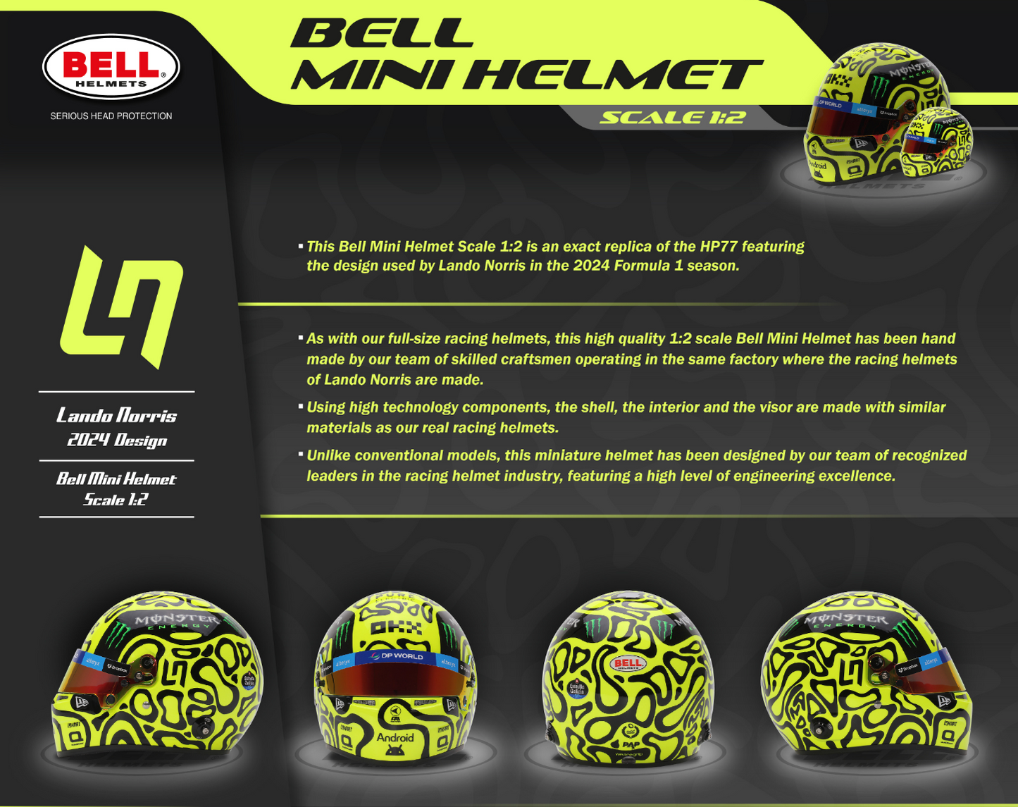 Bell HP77 Lando Norris 1:2 Scale F1 Mini Helmet | McLaren 2024 F1 Season