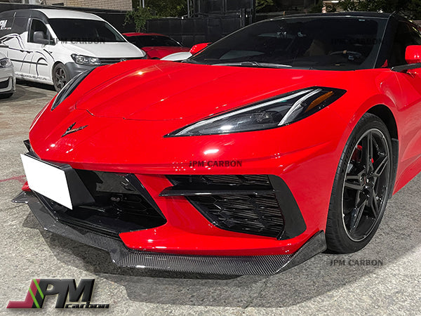 5VM Style Carbon Fiber Front Bumper Add-on Lip Fits For 2020-2025 Chevrolet Corvette C8 Stingray & Z51 Only
