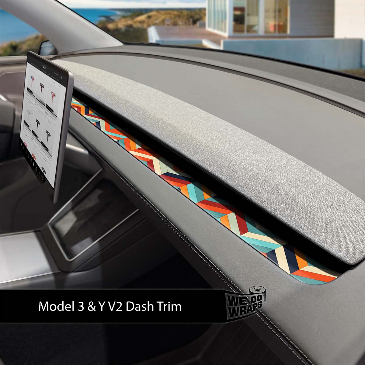 Colorful Herringbone Tesla Dash Trim Wrap | Model Y 2026