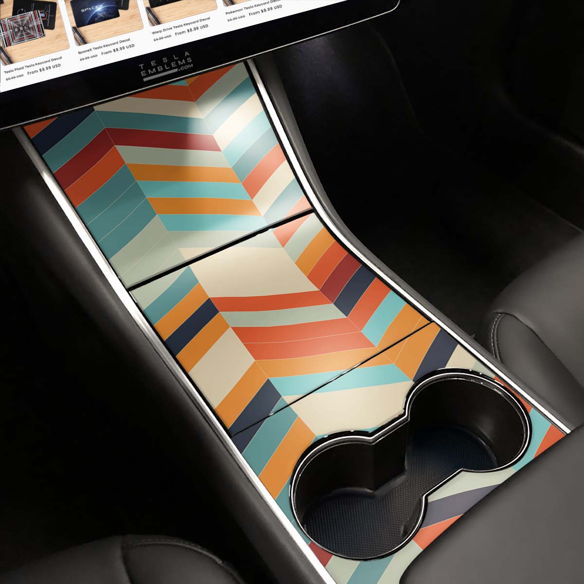 Colorful Herringbone | Tesla Center Console Wrap Kit | Model 3 ’17-20