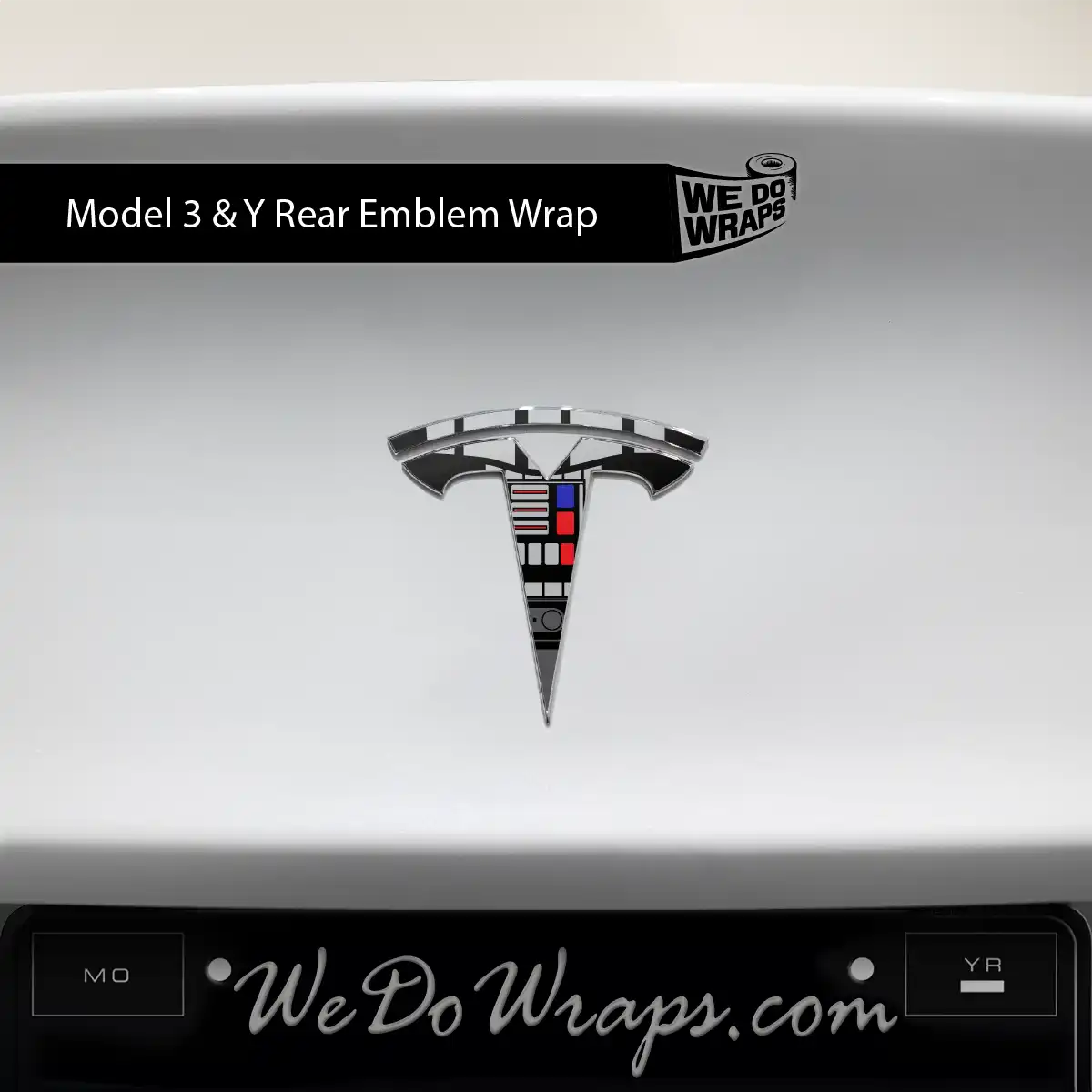 Darth Control Panel Tesla Emblem Decals (Front + Back) | Model 3