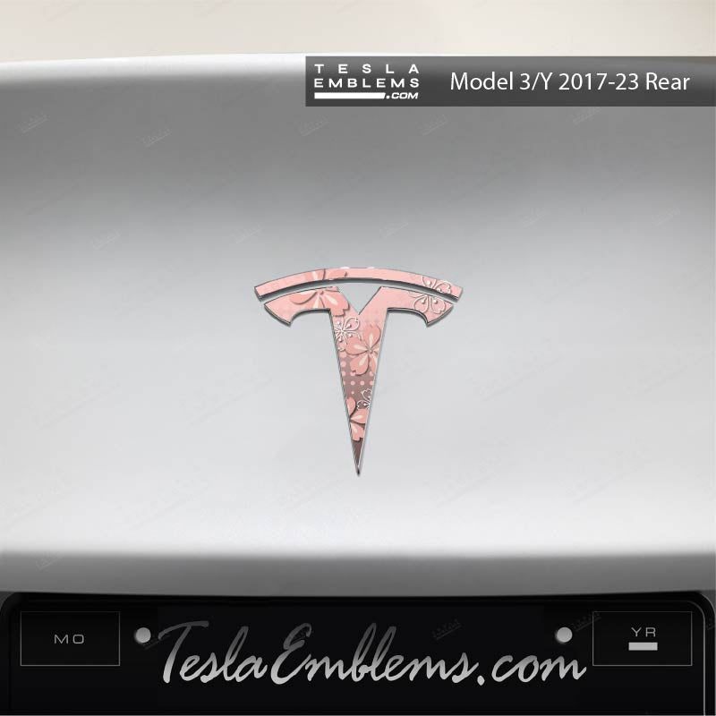Cherry Blossoms Tesla Emblem Decals (Front + Back) | Model 3