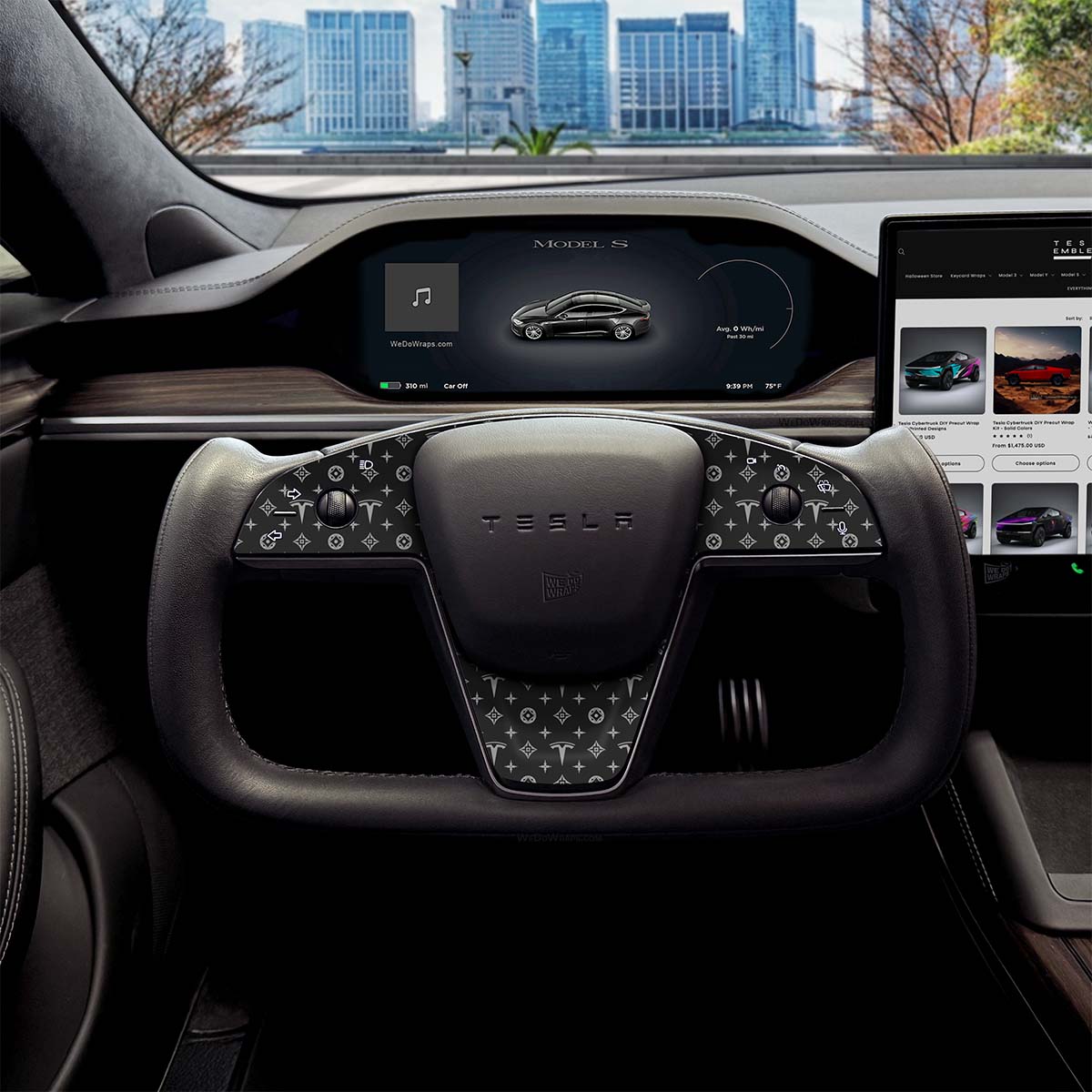 Designer Pattern Tesla Edition Tesla Steering Wheel Trim Decal Kit (3pcs) | Model S ’21-26