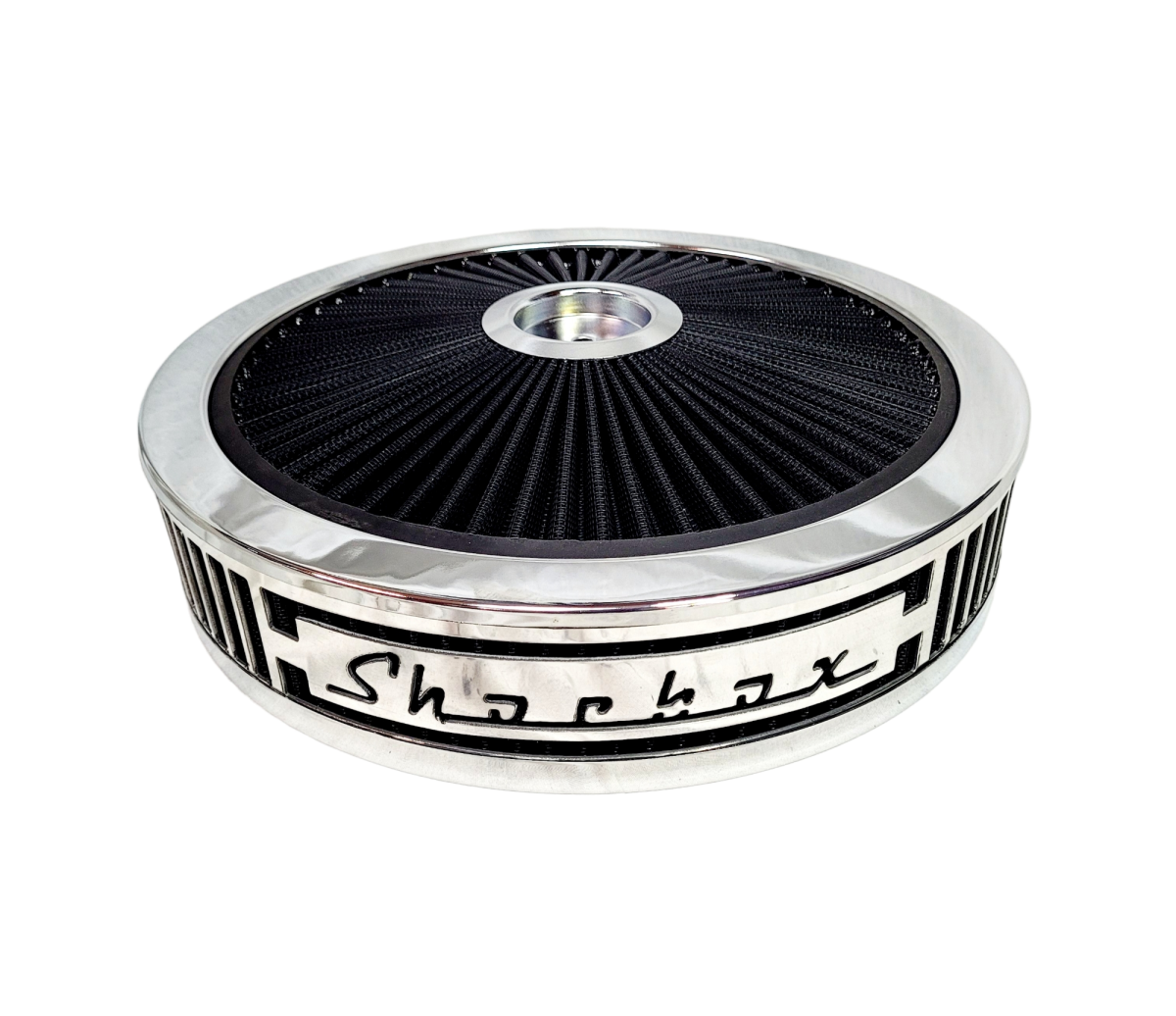 Blingz Beauty Bandz, "SPECIAL ORDER" Grill Insert, 14" x 3" Black Filter Element, Chrome Lip around Black Filtered Lid.