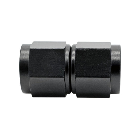 -12AN Female AN Flare Union Straight Adapter, Swivel Style, Black Hard Anodized Aluminum