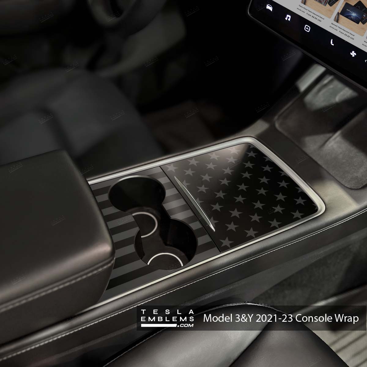 Ghost Black Patriot American Flag | Tesla Center Console Wrap Kit | Model 3 '21-24