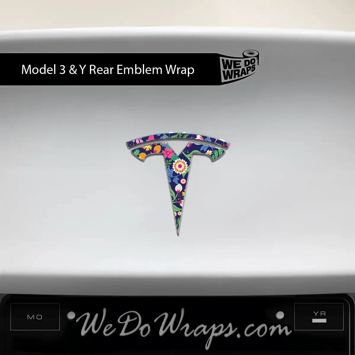 Floral Meadow Tesla Emblem Decals (Front + Back) | Model 3