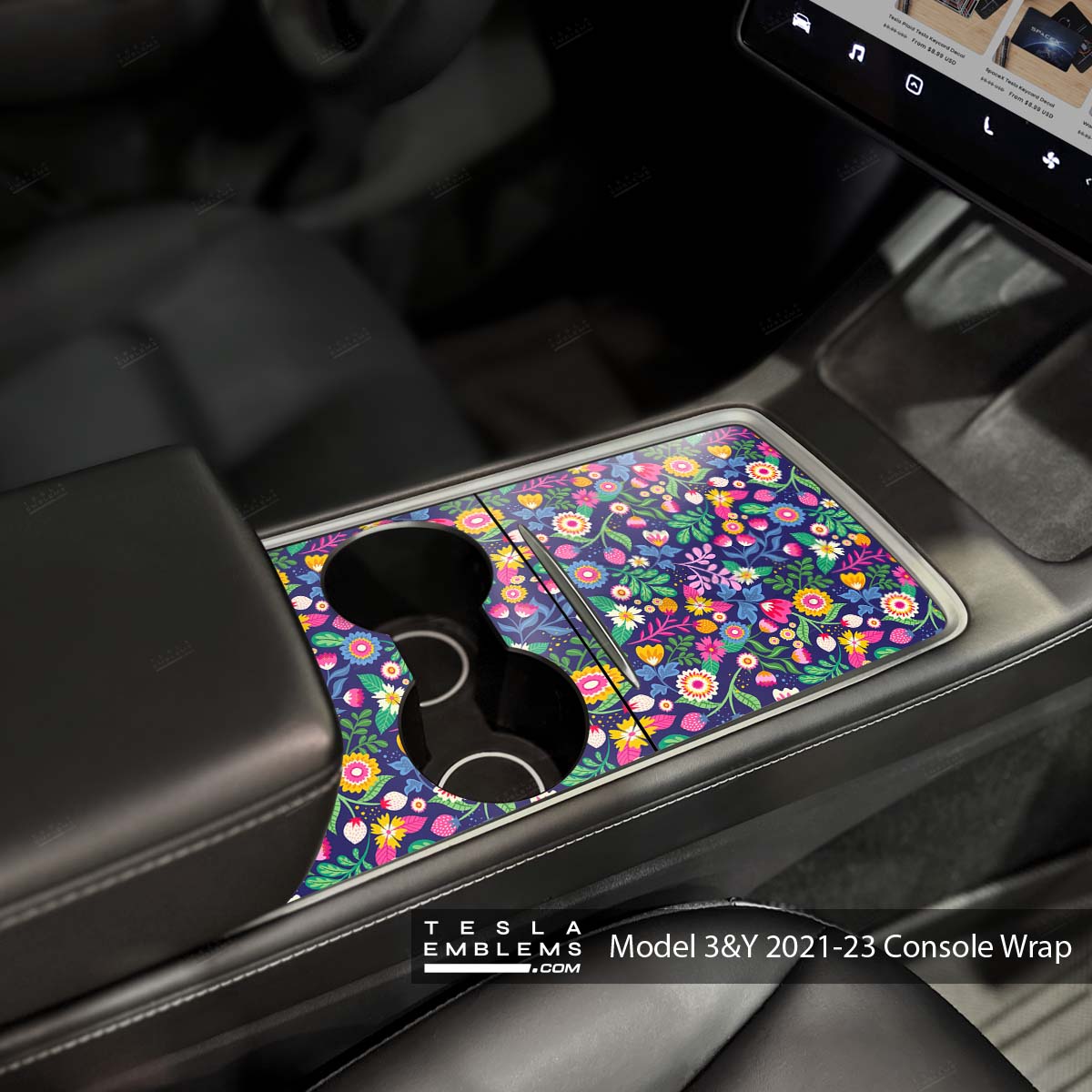 Floral Meadow | Tesla Center Console Wrap Kit | Model 3 '21-24