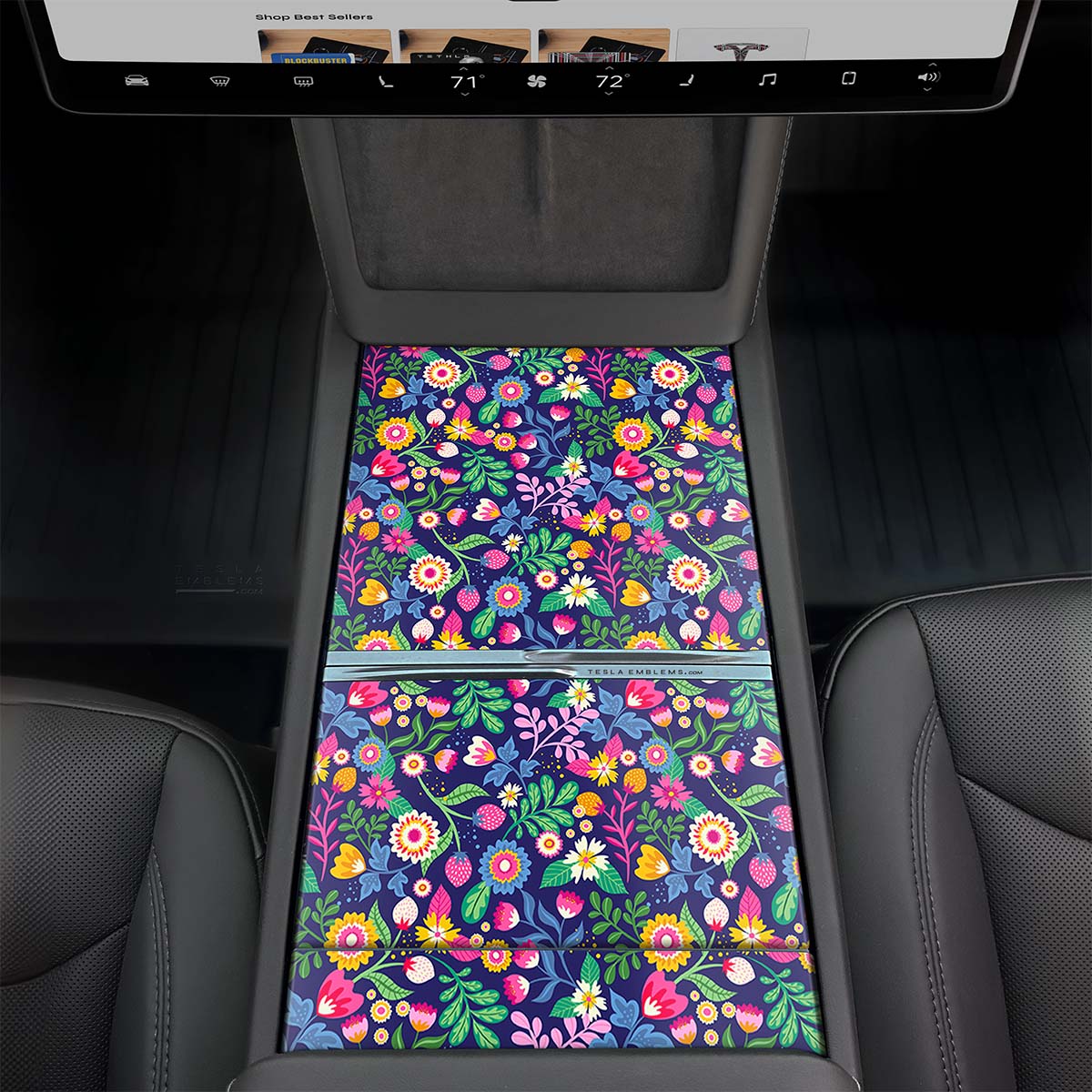 Floral Meadow | Tesla Center Console Wrap Kit | Model 3 '24-26 Refresh