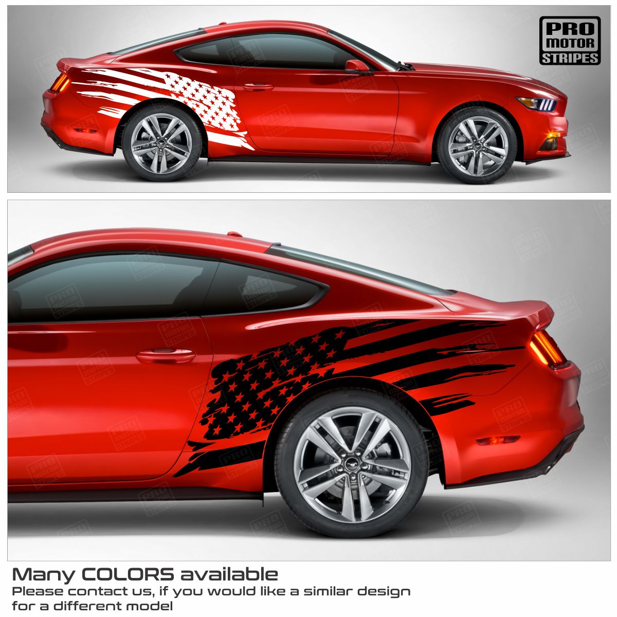 Ford Mustang 2015-2023 Tattered Flag Rear Quarter Side Decals Stripes