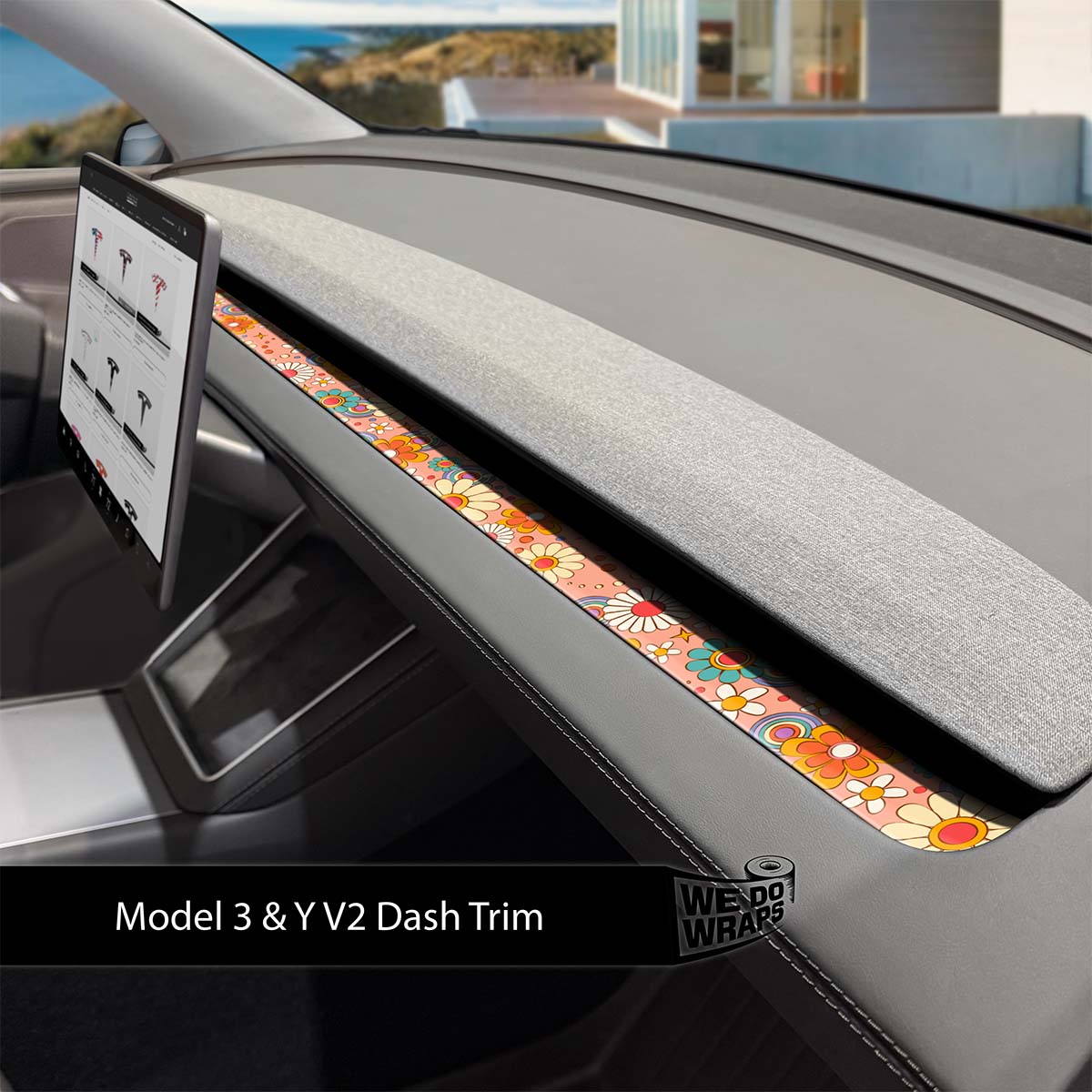 Funky Florals Tesla Dash Trim Wrap | Model Y 2026