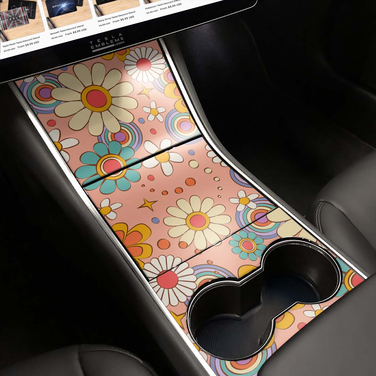 Funky Florals | Tesla Center Console Wrap Kit | Model 3 ’17-20