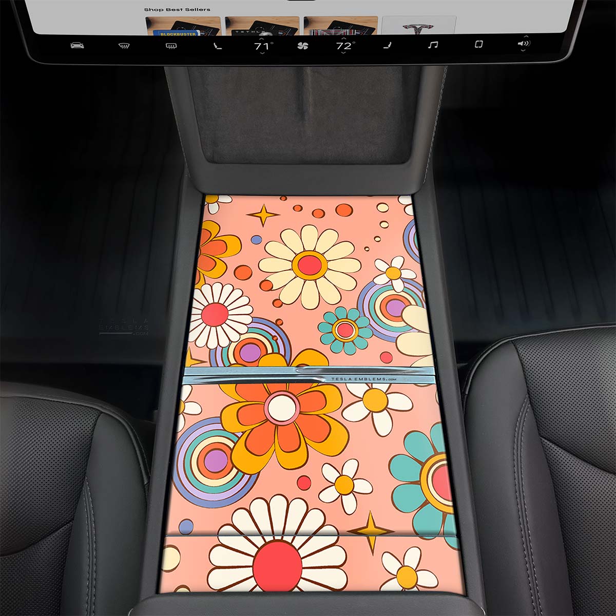 Funky Florals | Tesla Center Console Wrap Kit | Model 3 '24-26 Refresh