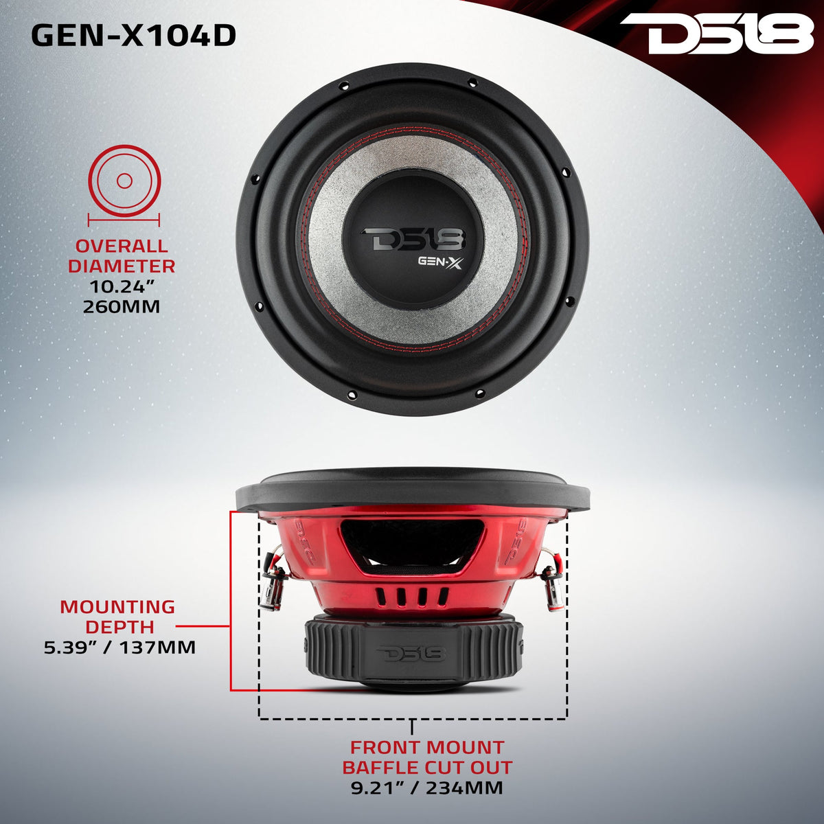 GEN-X 10" Subwoofer 400 Watts Rms DVC 4-Ohm