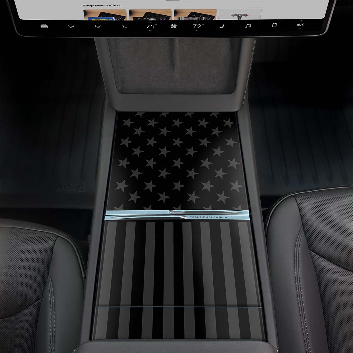 Ghost Black Patriot American Flag | Tesla Center Console Wrap Kit | Model 3 '24-26 Refresh