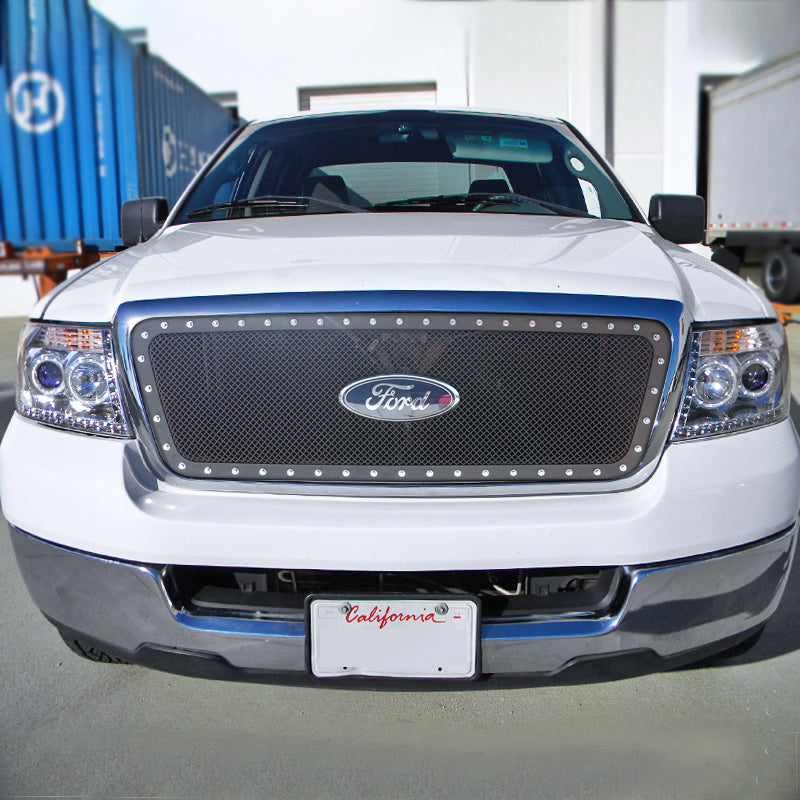2004-2008 Ford F-150 Rivet Style Black Stainless Steel Mesh Grille Center Insert