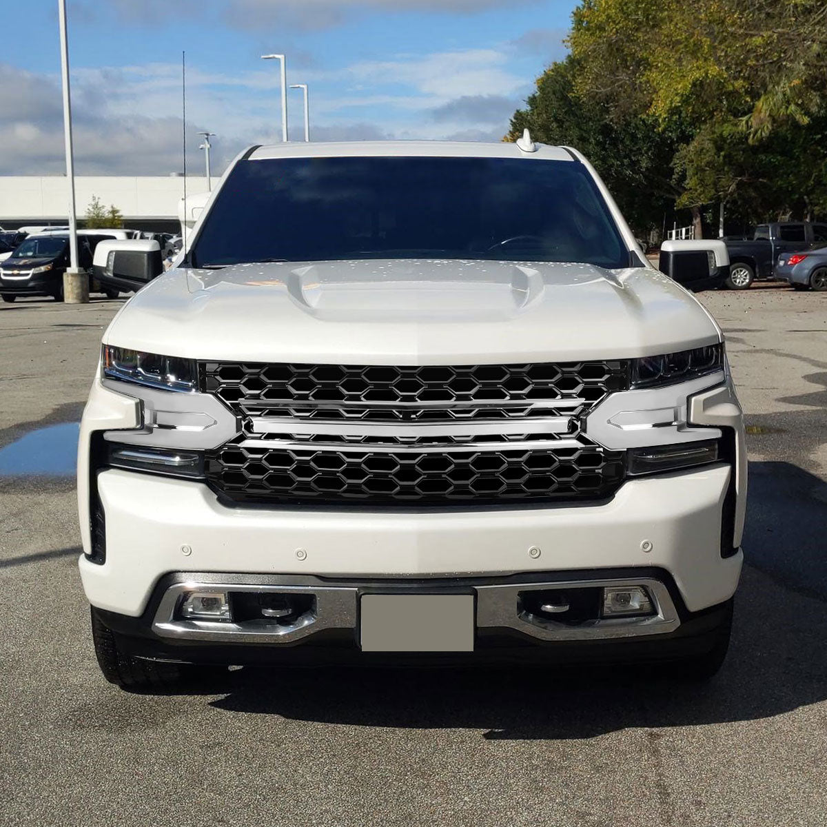 2019-2022 Chevrolet Silverado 1500 LT Glossy Black Honeycomb Hood Grille w/ Chrome Trim