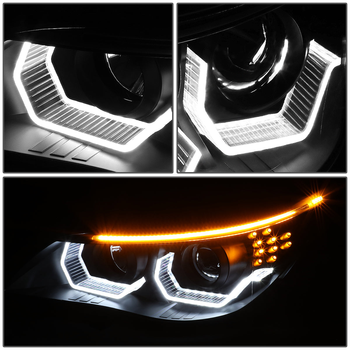 04-07 BMW E60 5-SERIES PROJECTOR HEADLIGHTS BLACK LED SIGNAL 3D HALO DRL