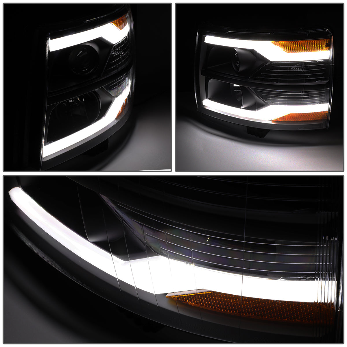 07-14 CHEVY SILVERADO PROJECTOR HEADLIGHT BLACK/SMOKED/AMBER